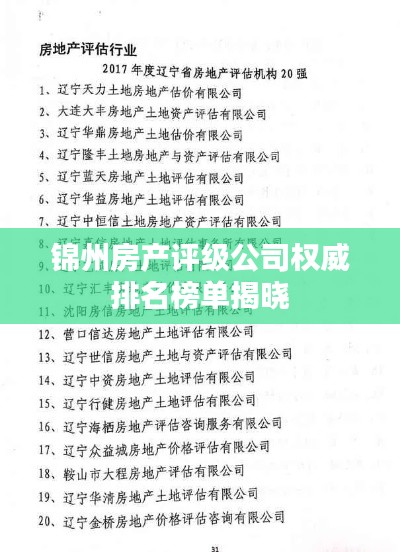 锦州房产评级公司权威排名榜单揭晓