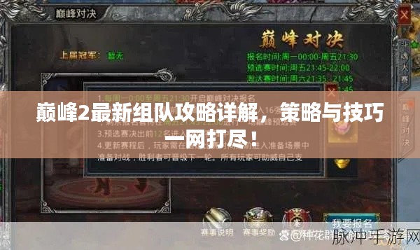 巅峰2最新组队攻略详解,策略与技巧一网打尽!