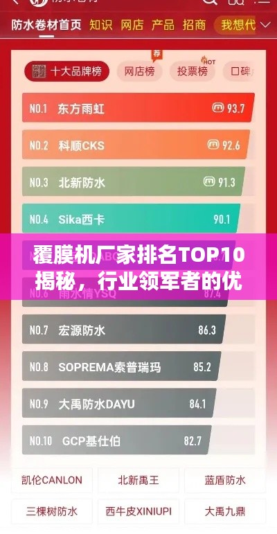 覆膜机厂家排名TOP10揭秘,行业领军者的优势与深度解析
